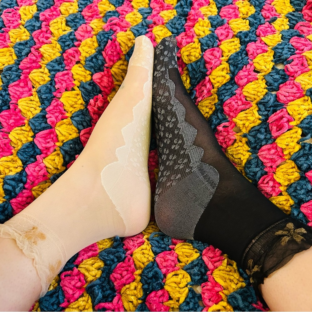 Sheer Lace Socks in Black and Cream